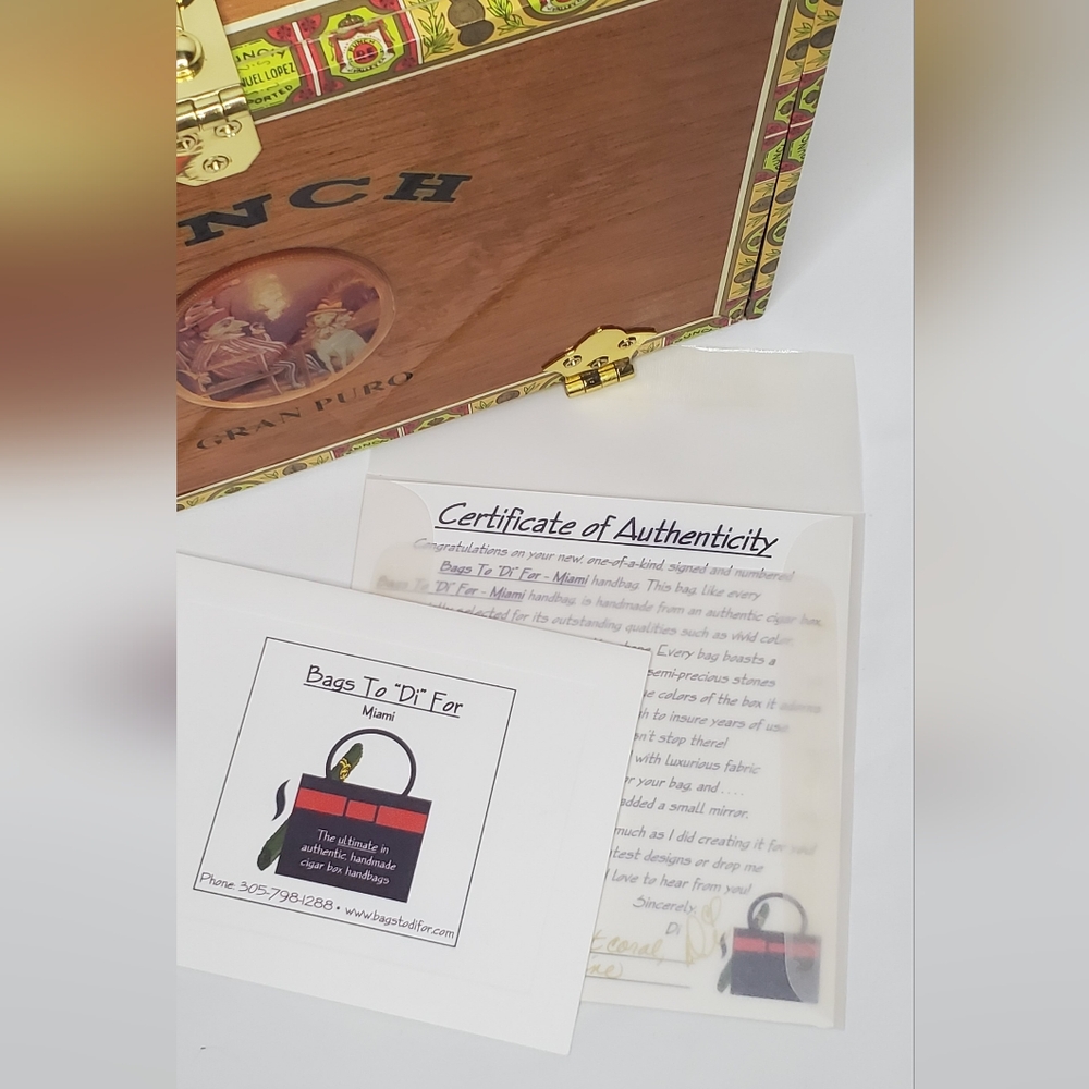 Bags To Di For-Miami-Wooden Cigar Box From Honduras with Colorful Beaded Handle - Picture 14 of 16